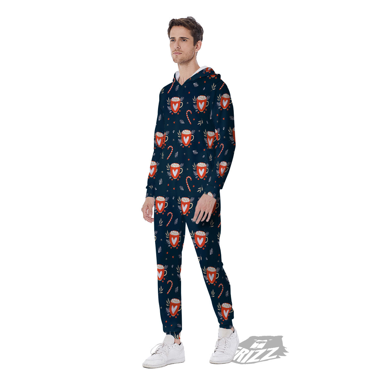 Holiday Christmas Cup Print Pattern Men's Jumpsuit-grizzshop