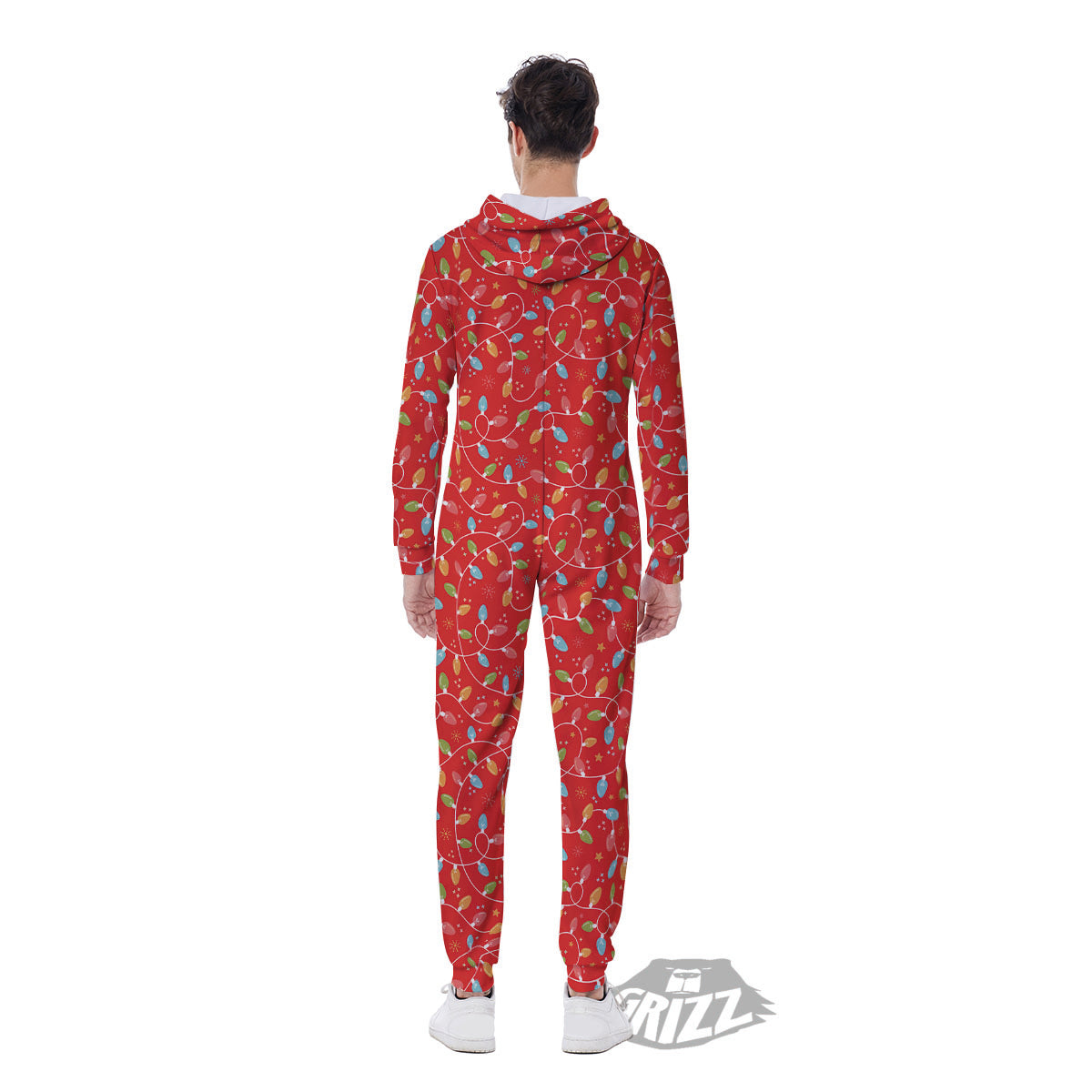 Holiday Lights Christmas Print Men's Jumpsuit-grizzshop