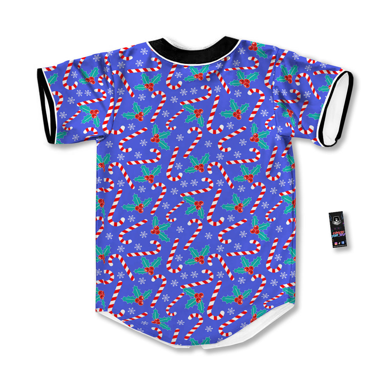 Holly Berry And Candy Cane Christmas Print Pattern Baseball Jersey-grizzshop