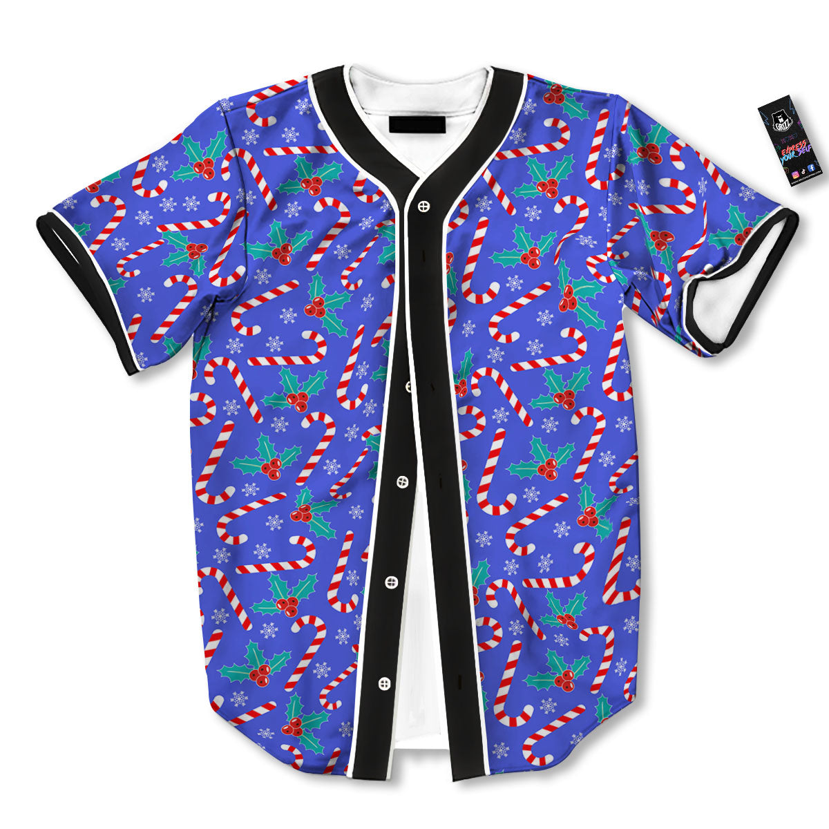 Holly Berry And Candy Cane Christmas Print Pattern Baseball Jersey-grizzshop