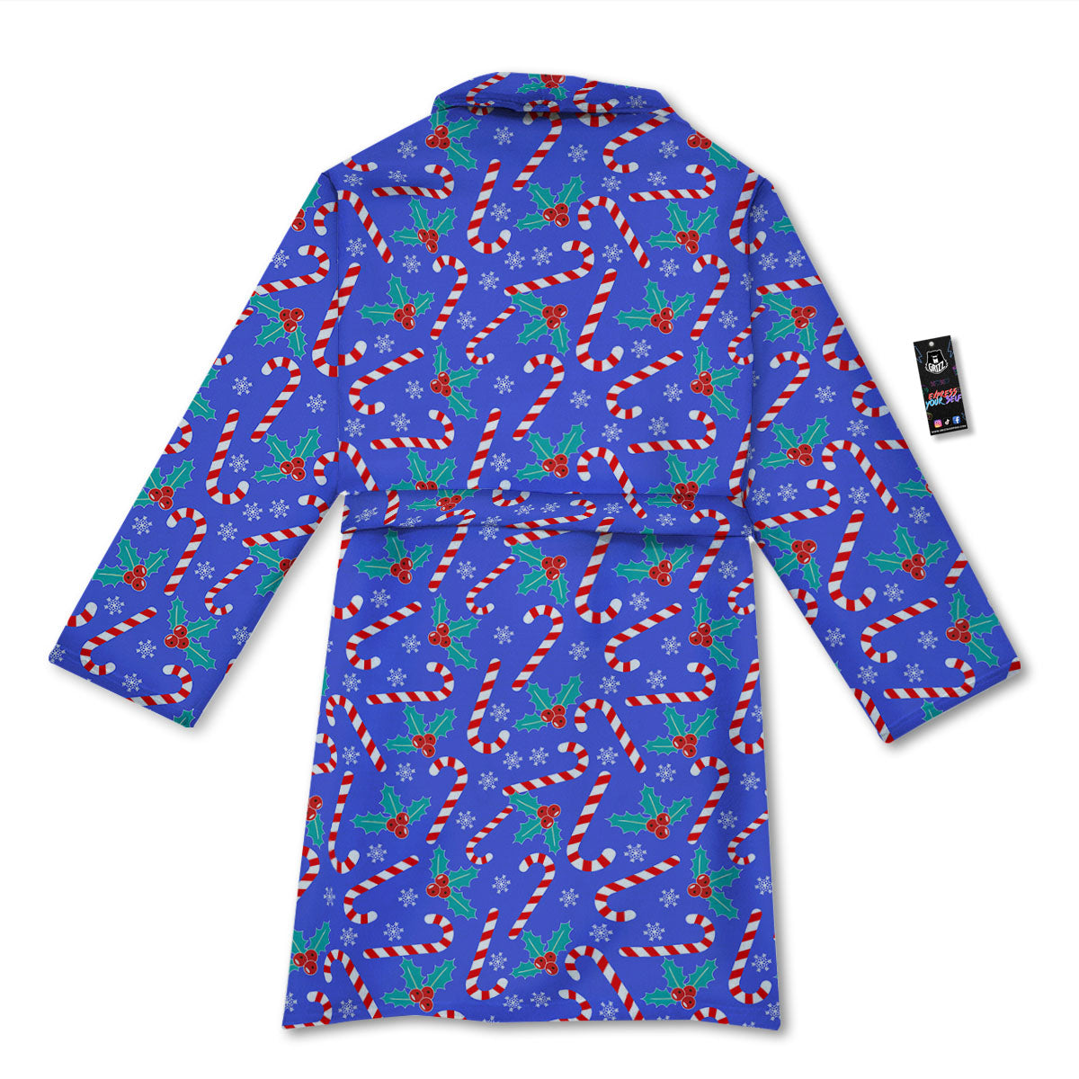 Holly Berry And Candy Cane Christmas Print Pattern Bathrobe-grizzshop