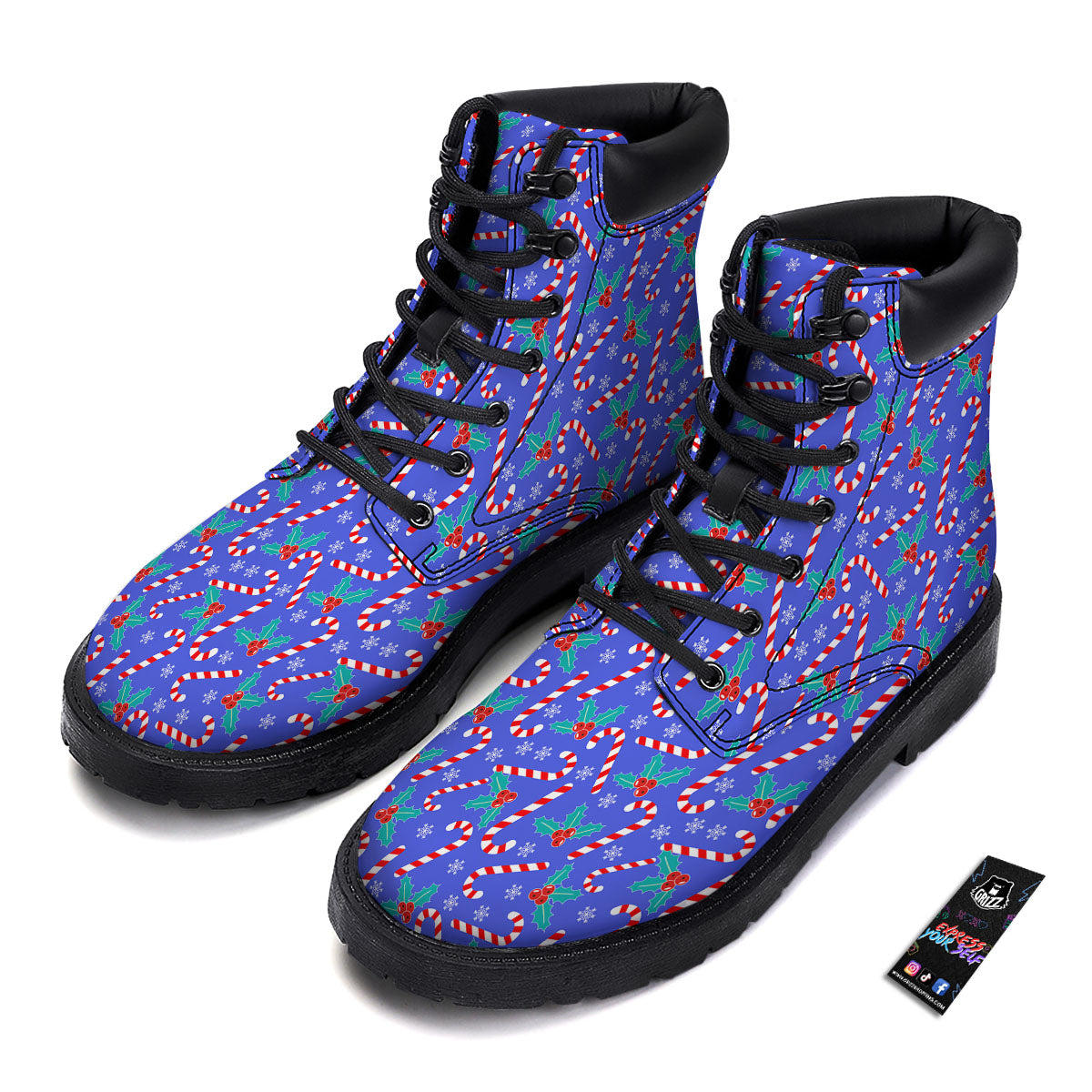 Holly Berry And Candy Cane Christmas Print Pattern Boots-grizzshop