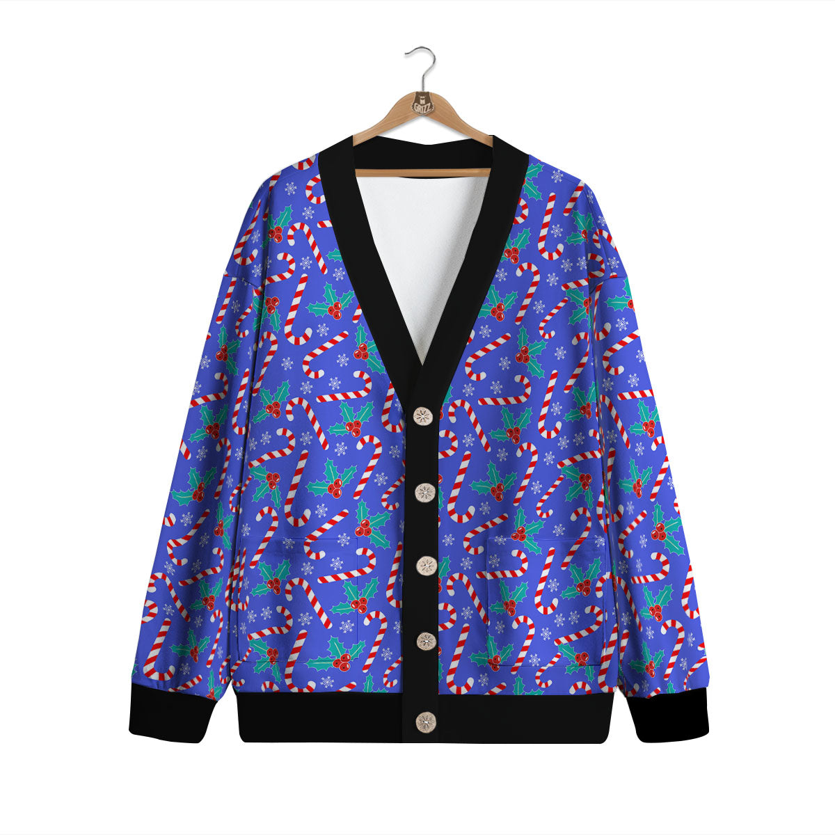 Holly Berry And Candy Cane Christmas Print Pattern Cardigan-grizzshop