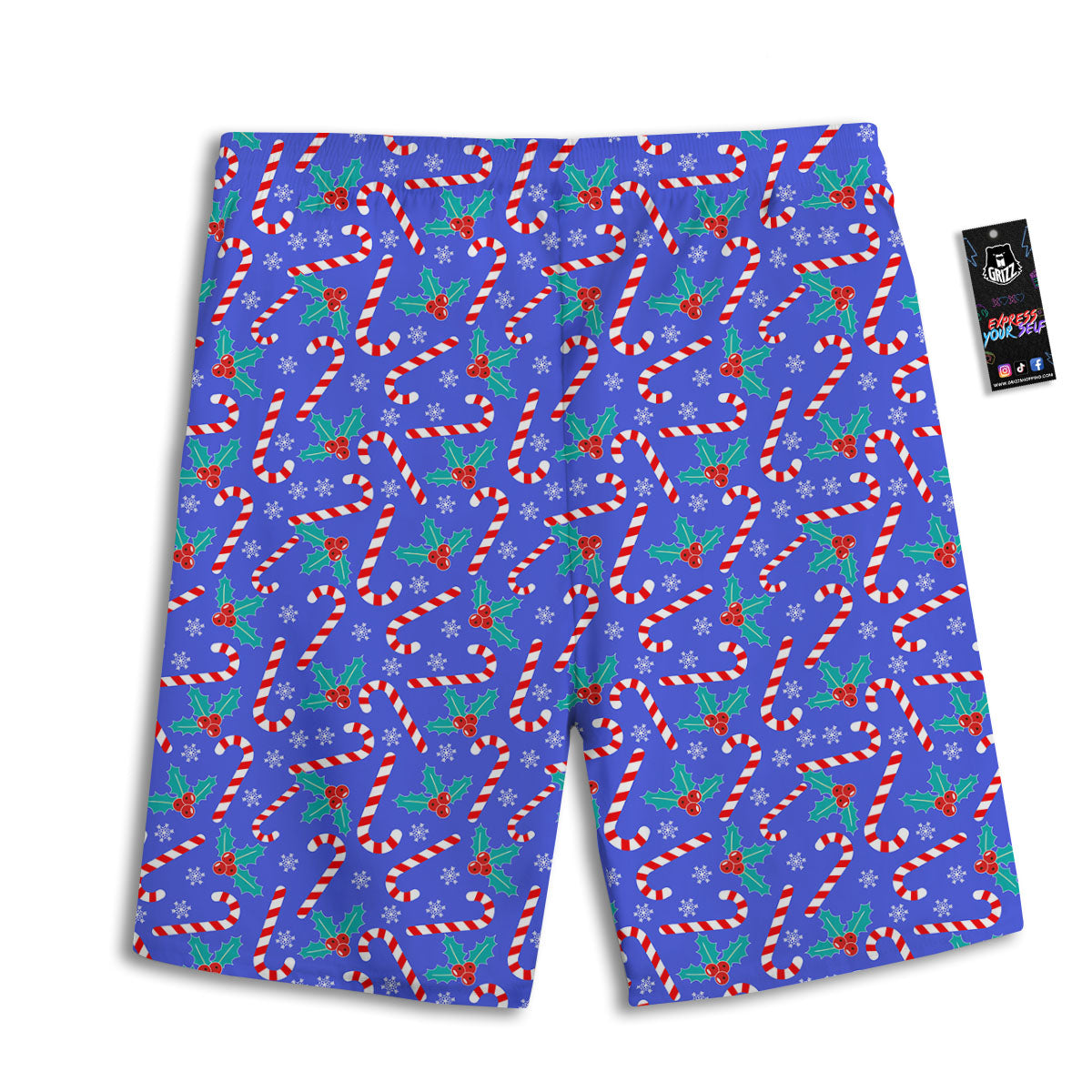 Holly Berry And Candy Cane Christmas Print Pattern Men's Athletic Shorts