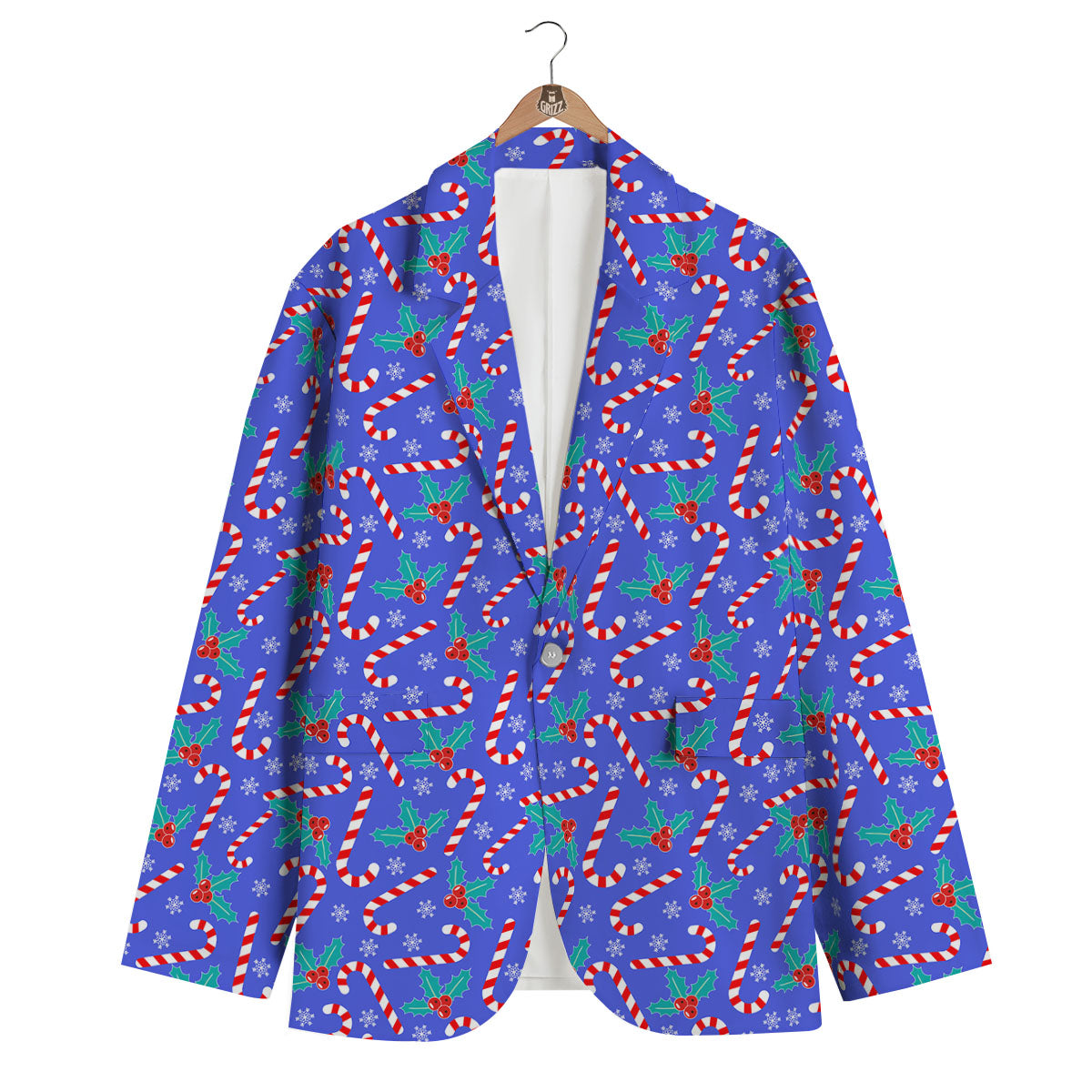 Holly Berry And Candy Cane Christmas Print Pattern Men's Blazer-grizzshop