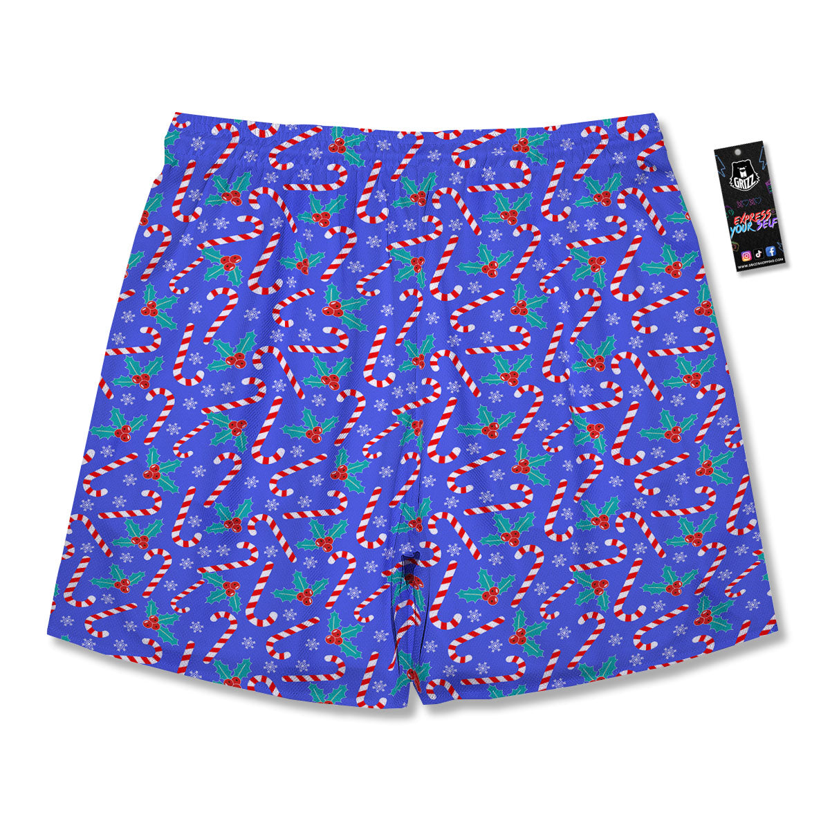 Holly Berry And Candy Cane Christmas Print Pattern Men's Running Shorts-grizzshop