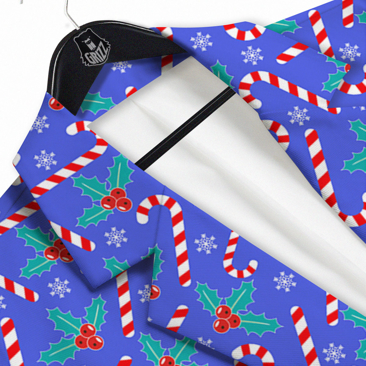 Holly Berry And Candy Cane Christmas Print Pattern Men's Sport Coat-grizzshop