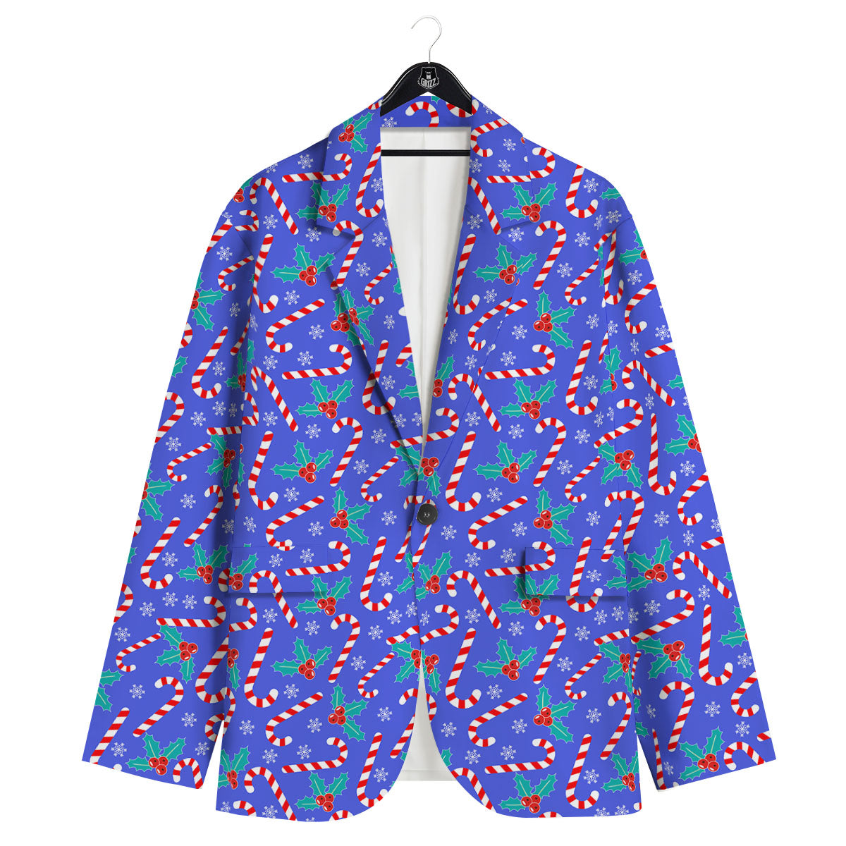Holly Berry And Candy Cane Christmas Print Pattern Men's Sport Coat-grizzshop