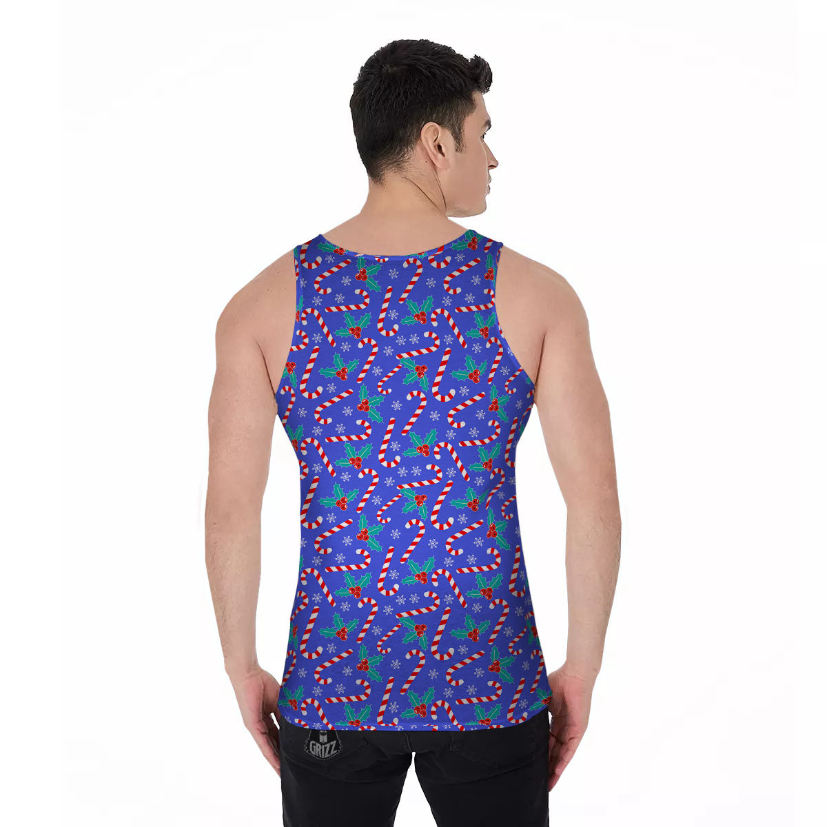 Holly Berry And Candy Cane Christmas Print Pattern Men's Tank Top-grizzshop