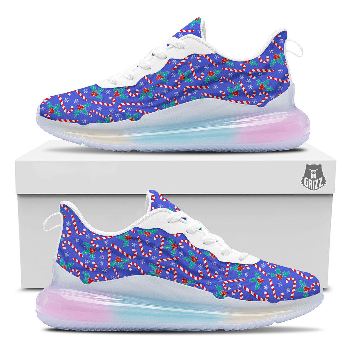Holly Berry And Candy Cane Christmas Print Pattern Running Sneakers-grizzshop