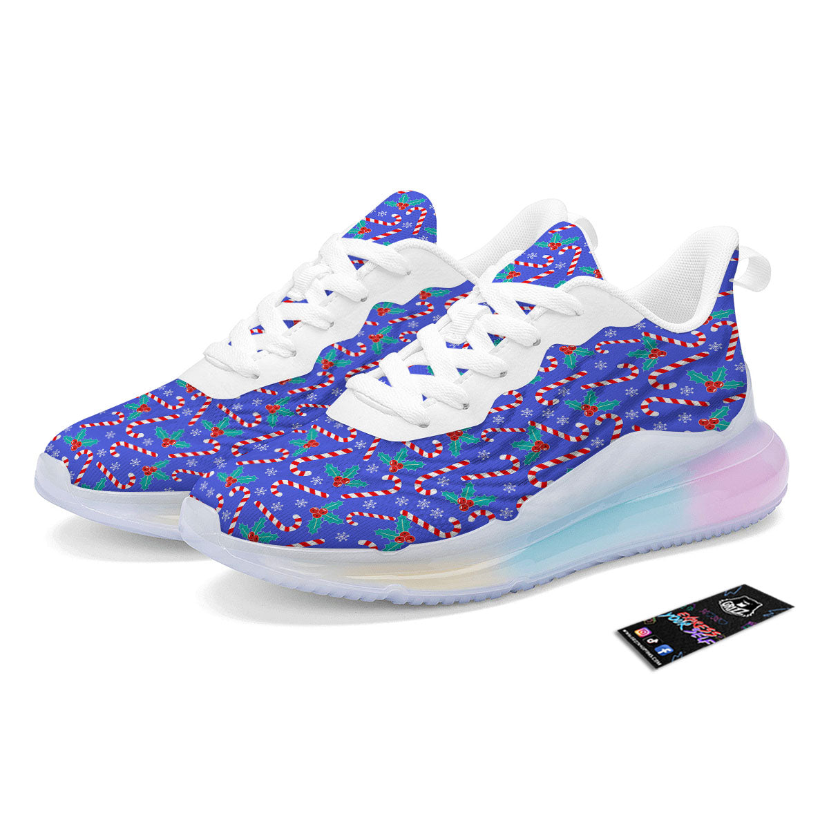 Holly Berry And Candy Cane Christmas Print Pattern Running Sneakers-grizzshop