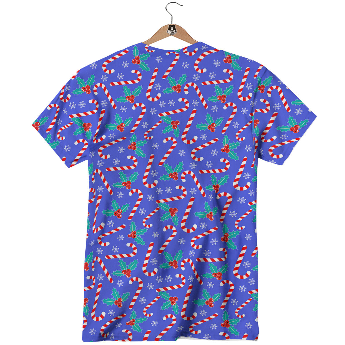 Holly Berry And Candy Cane Christmas Print Pattern T-Shirt-grizzshop