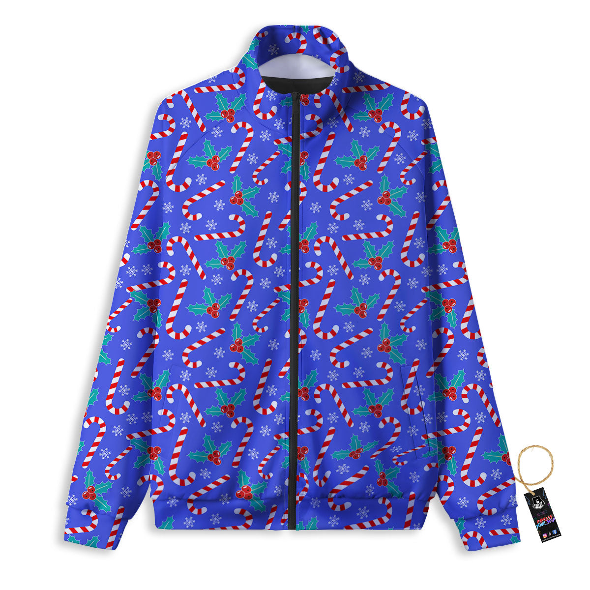Holly Berry And Candy Cane Christmas Print Pattern Track Jacket-grizzshop