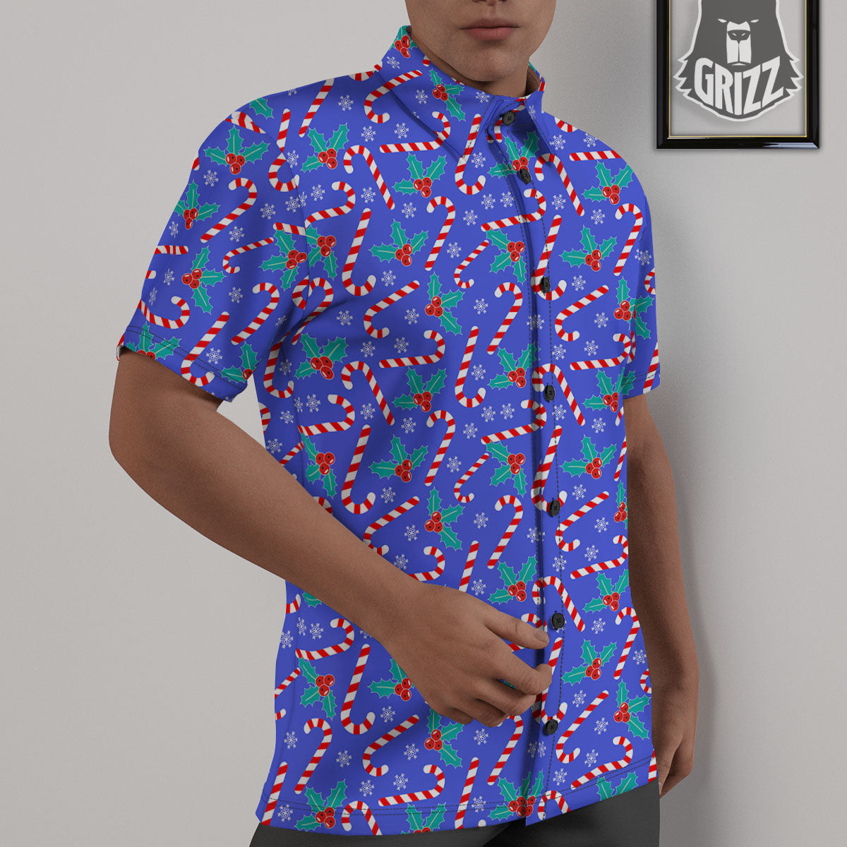 Holly Berry And Candy Cane Christmas Print Pattern Untucked Shirts-grizzshop