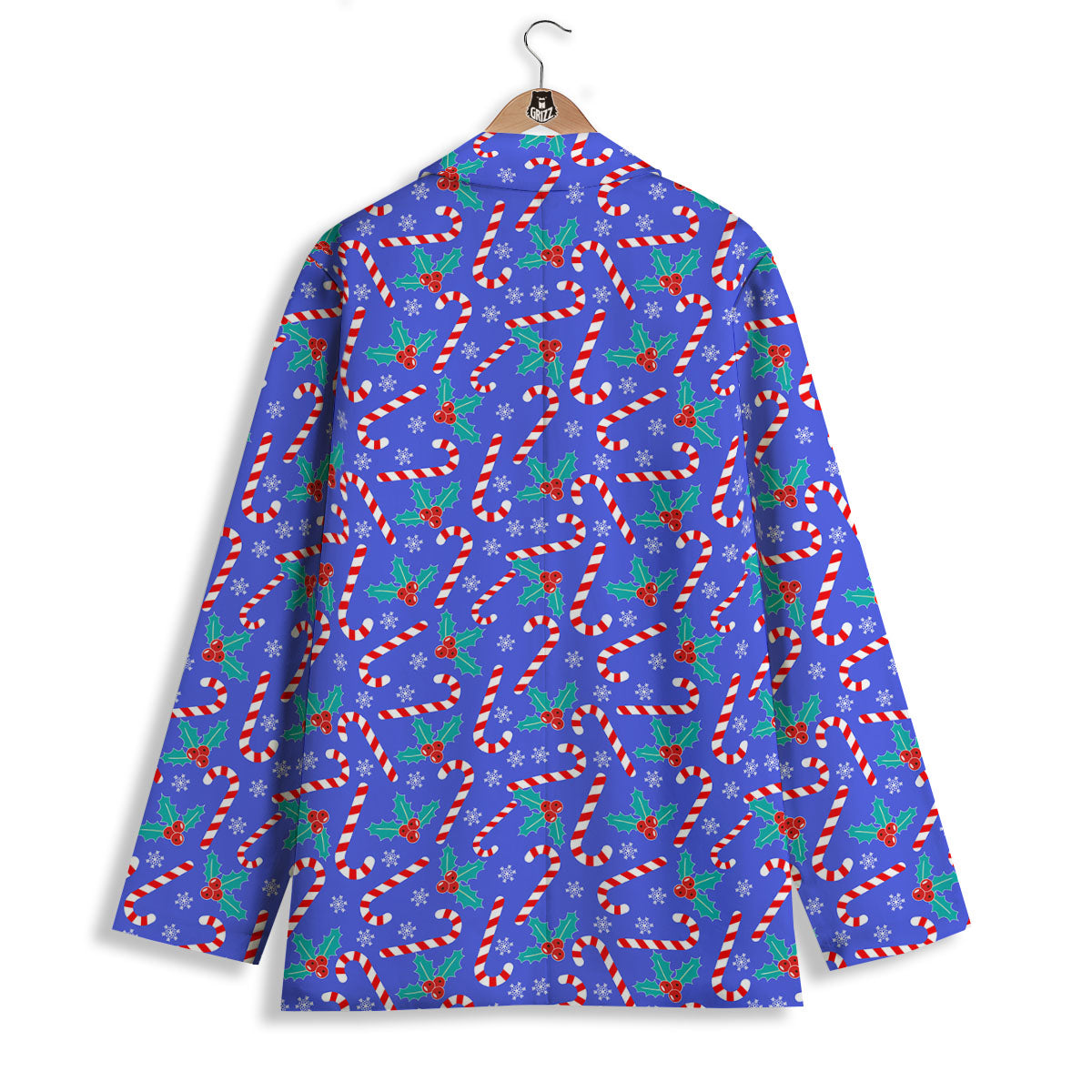 Holly Berry And Candy Cane Christmas Print Pattern Women's Blazer-grizzshop