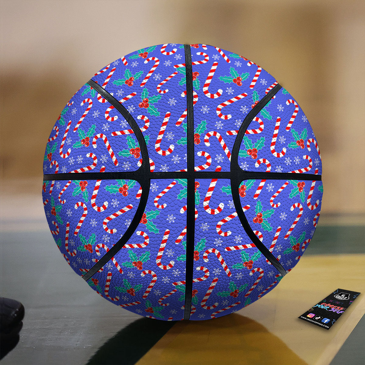 Holly Berry And Candy Cane Christmas Print Pattern Basketball