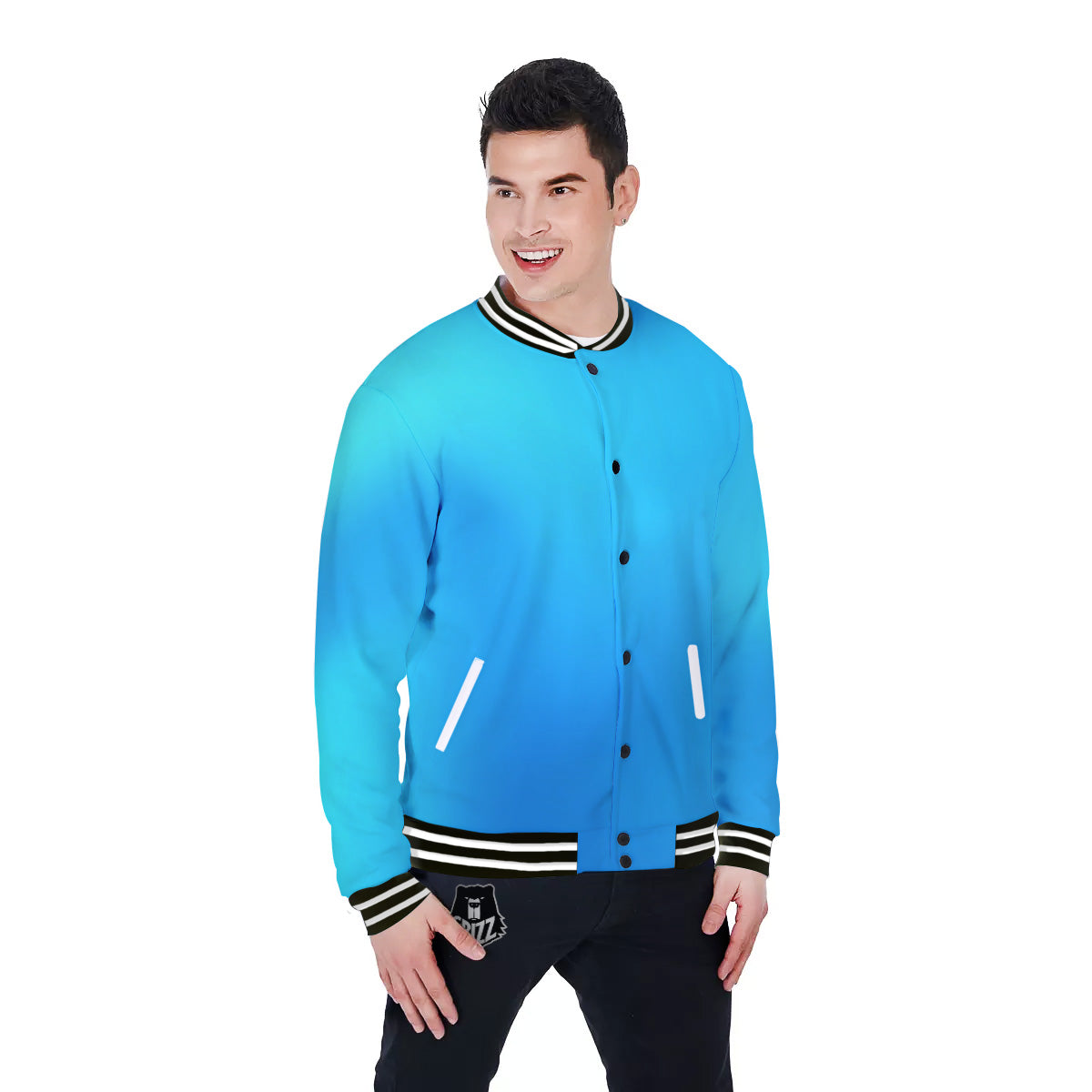 Holographic Blue Print Baseball Jacket-grizzshop
