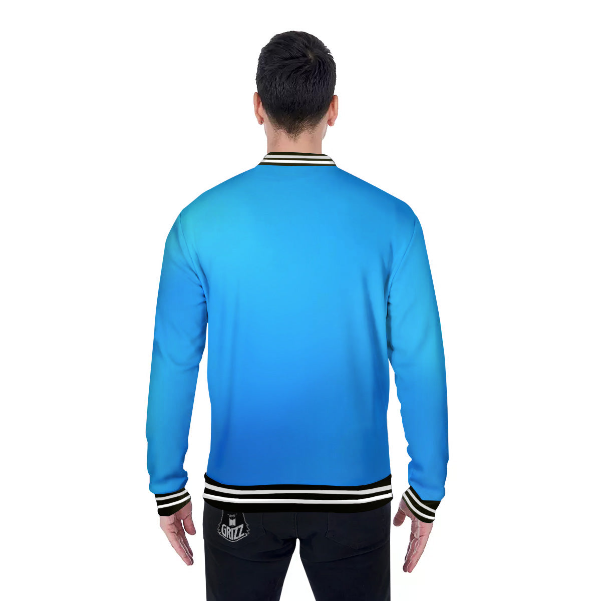 Holographic Blue Print Baseball Jacket-grizzshop