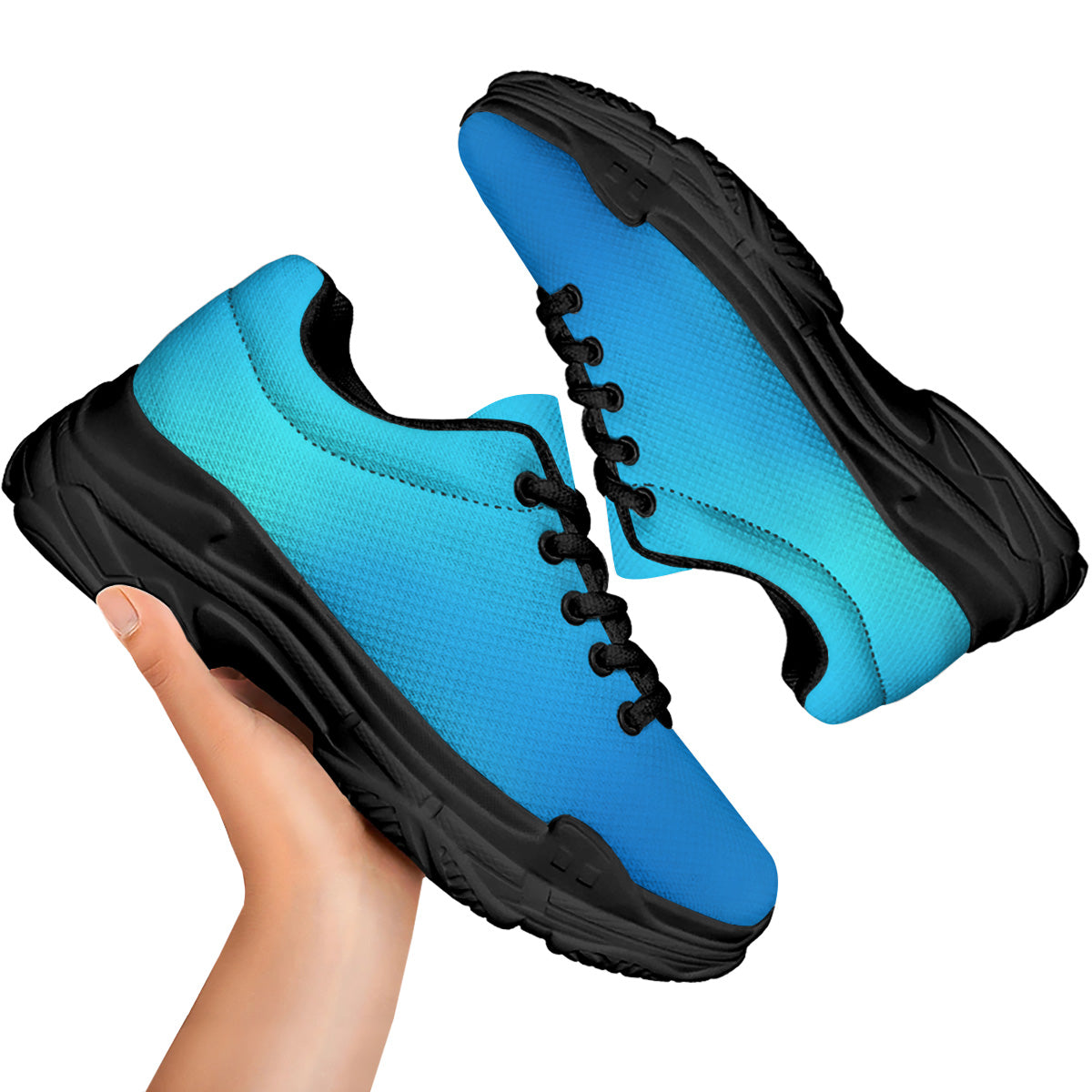 Holographic Blue Print Black Chunky Shoes-grizzshop