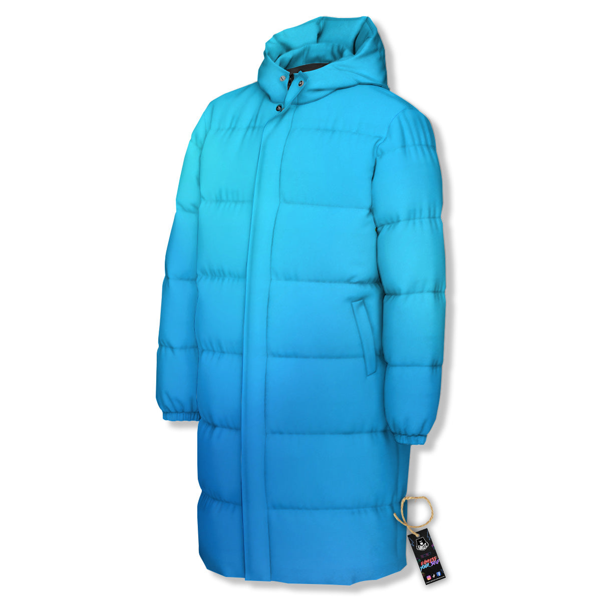 Holographic Blue Print Long Down Jacket-grizzshop