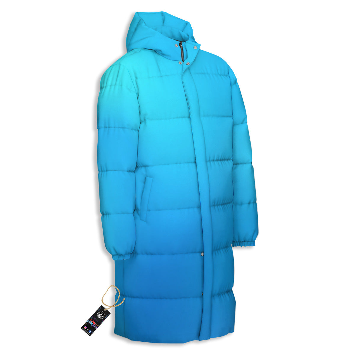 Holographic Blue Print Long Down Jacket-grizzshop