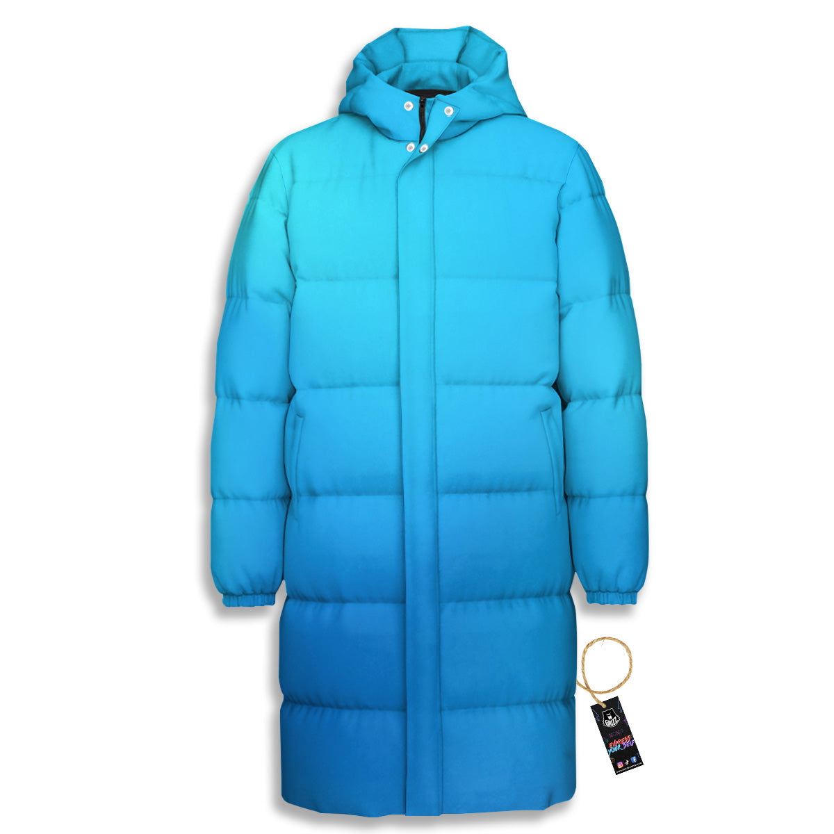 Holographic Blue Print Long Down Jacket-grizzshop