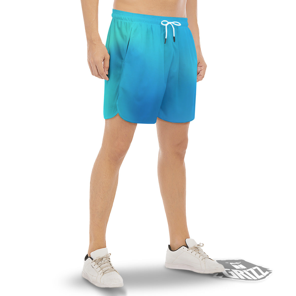 Holographic Blue Print Men's Gym Shorts-grizzshop