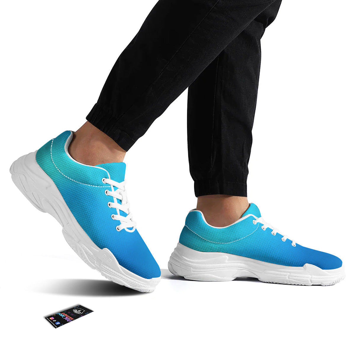 Holographic Blue Print White Chunky Shoes-grizzshop