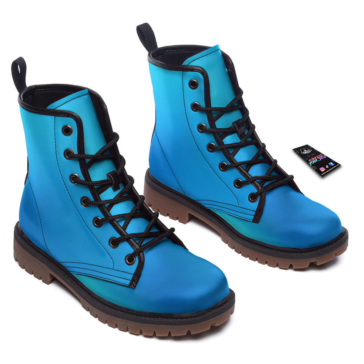 Holographic Blue Print Work Boots-grizzshop