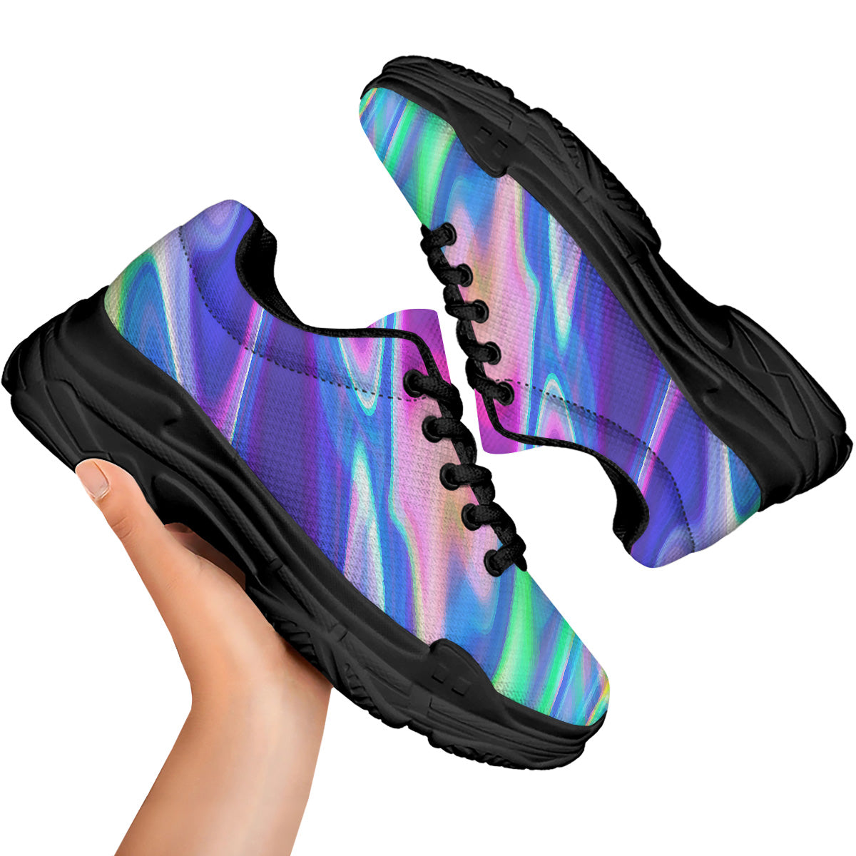 Holographic Bright Print Black Chunky Shoes-grizzshop