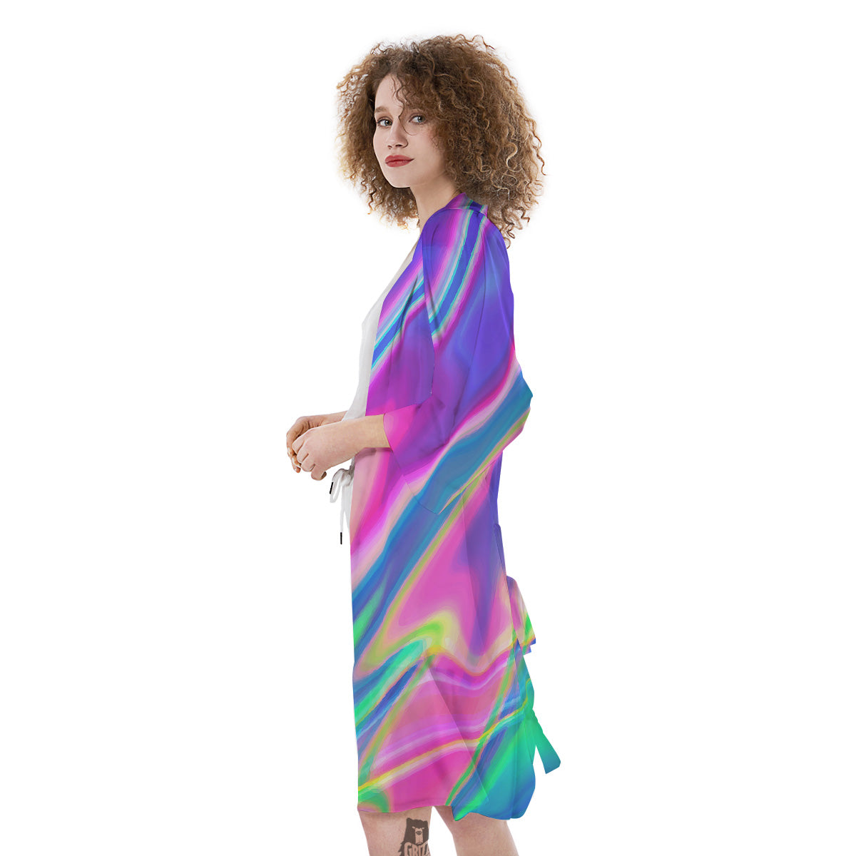 Holographic Bright Print Kimono-grizzshop