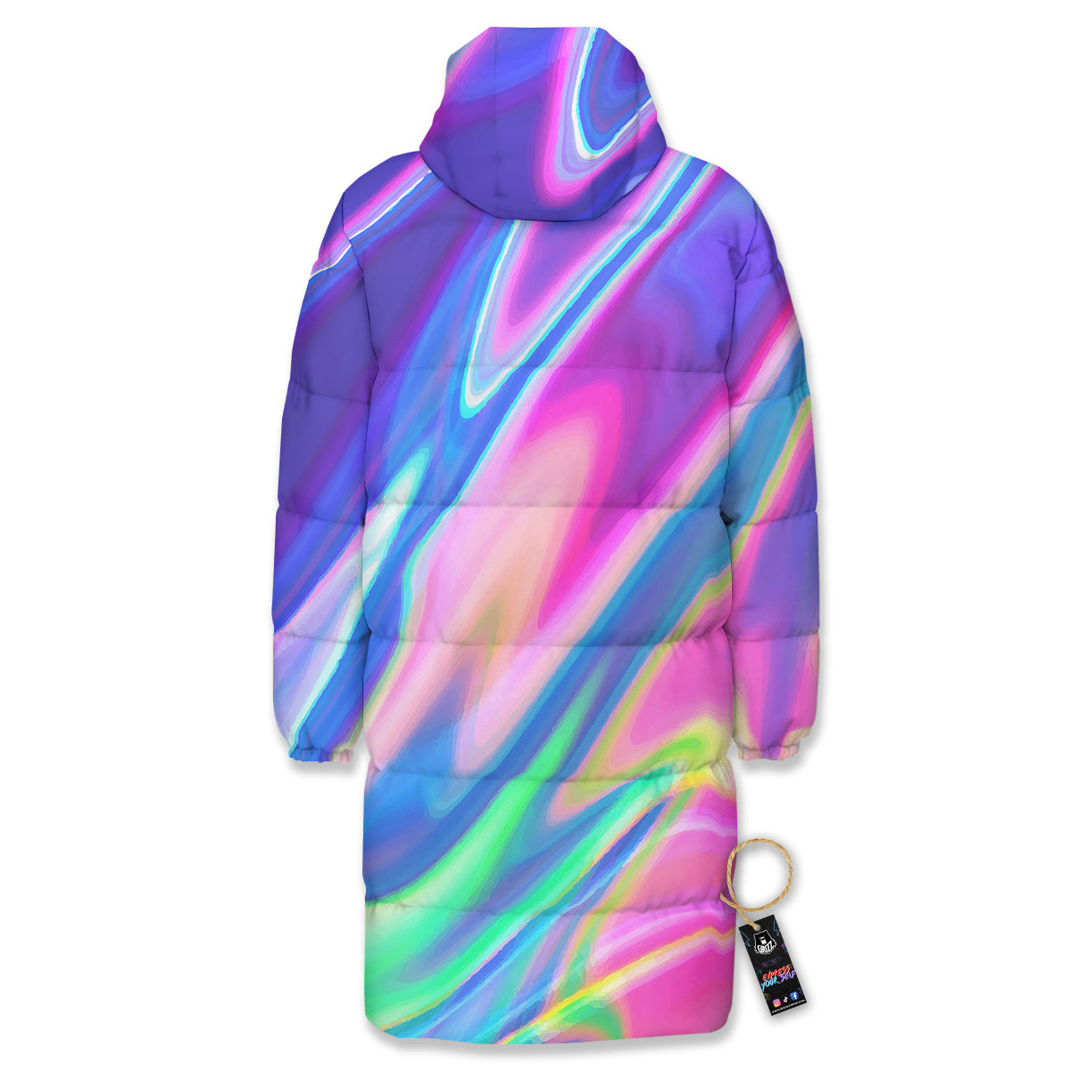Holographic Bright Print Long Down Jacket-grizzshop