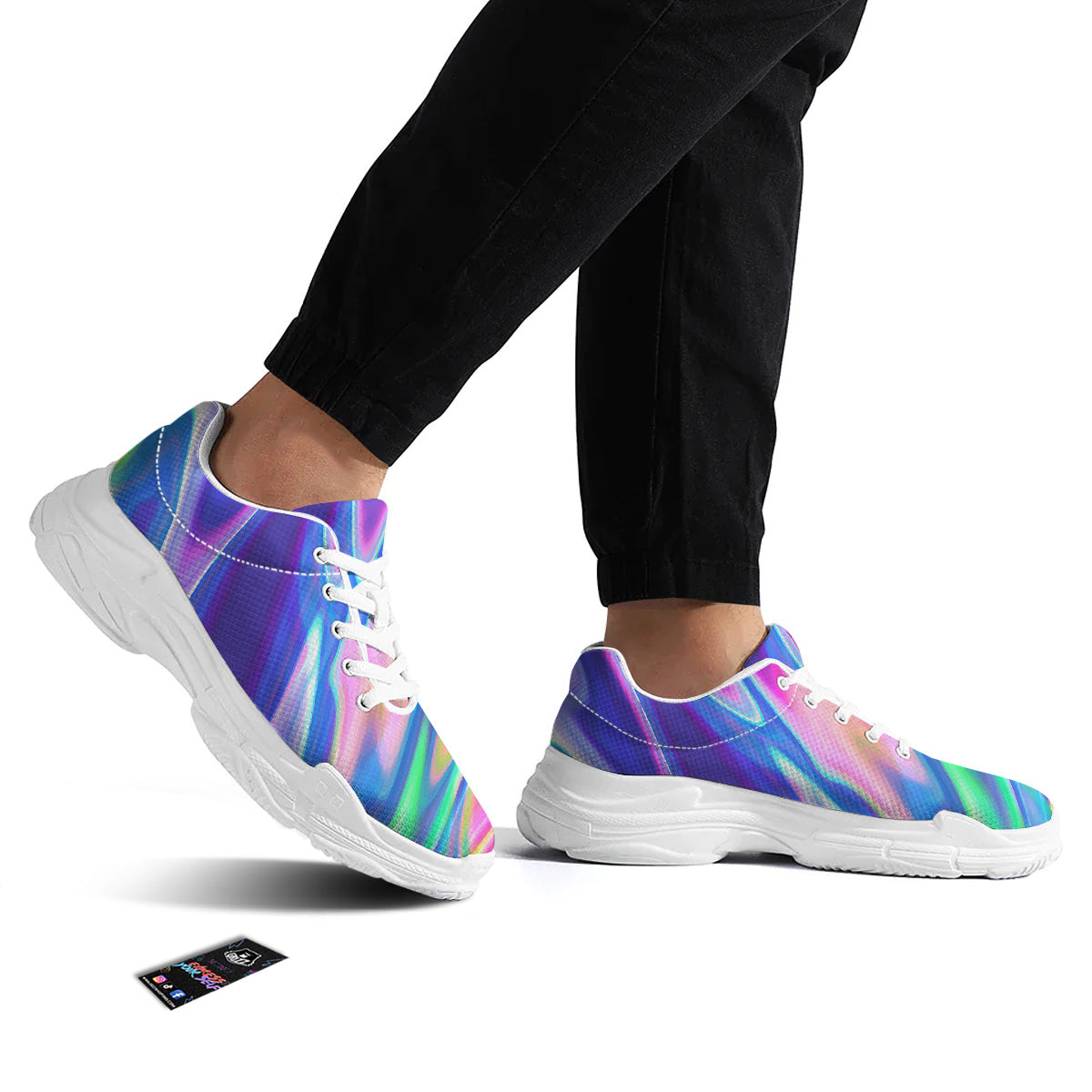 Holographic Bright Print White Chunky Shoes-grizzshop