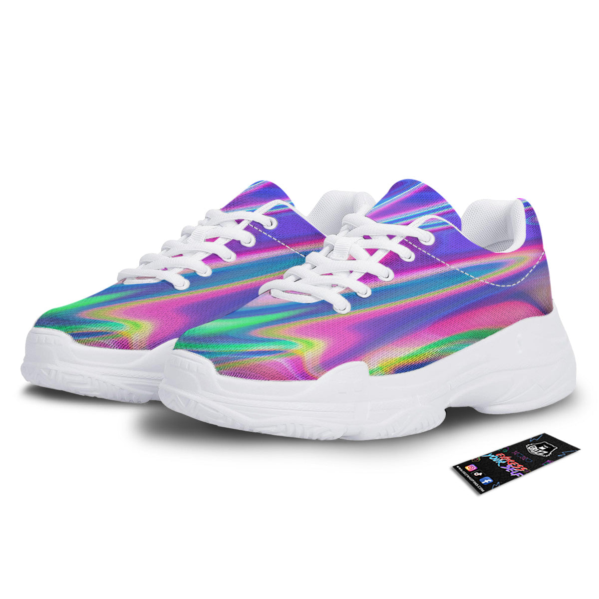 Holographic Bright Print White Chunky Shoes-grizzshop