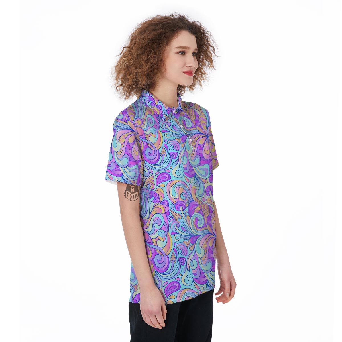 Holographic Floral Psychedelic Women's Golf Shirts-grizzshop