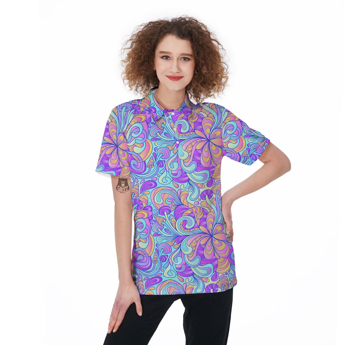 Holographic Floral Psychedelic Women's Golf Shirts-grizzshop