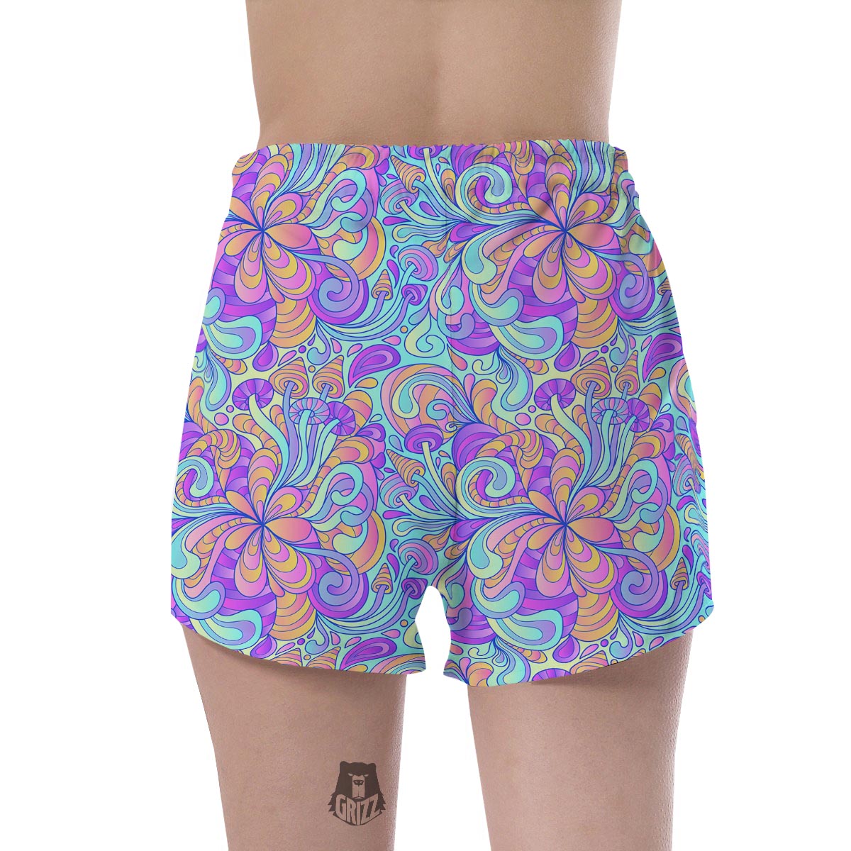 Holographic Floral Psychedelic Women's Shorts-grizzshop