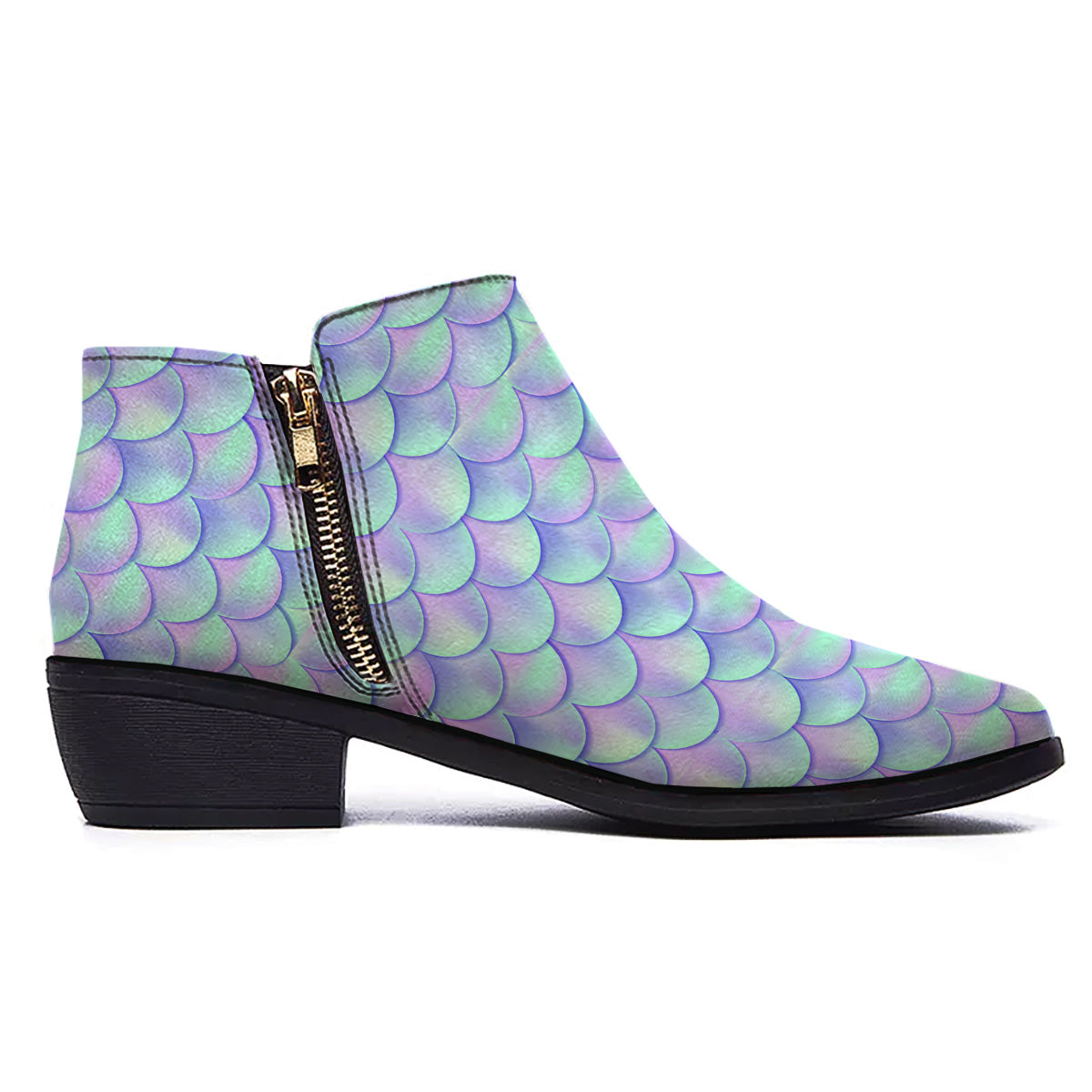 Holographic Mermaid Tail Print Pattern Ankle Boots-grizzshop
