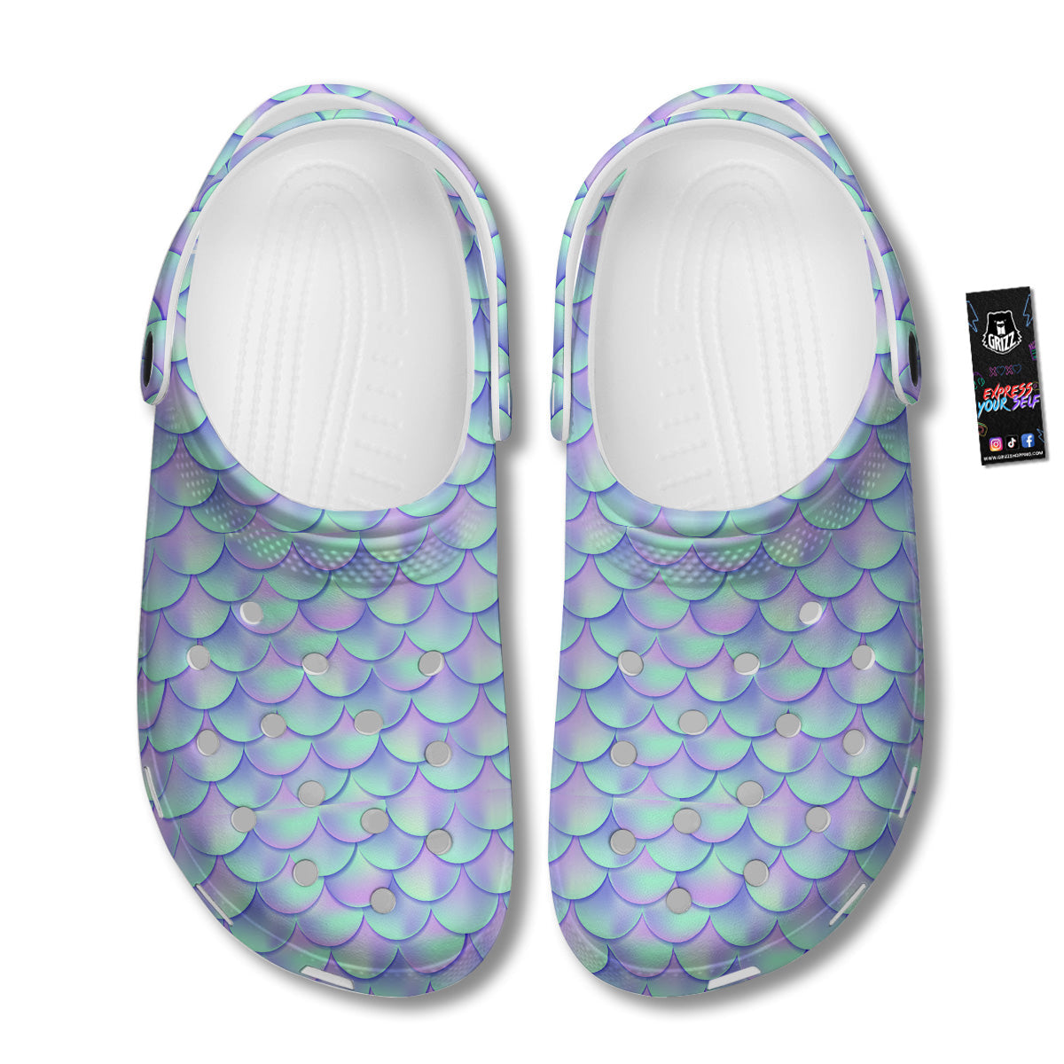 Holographic Mermaid Tail Print Pattern Clog-grizzshop