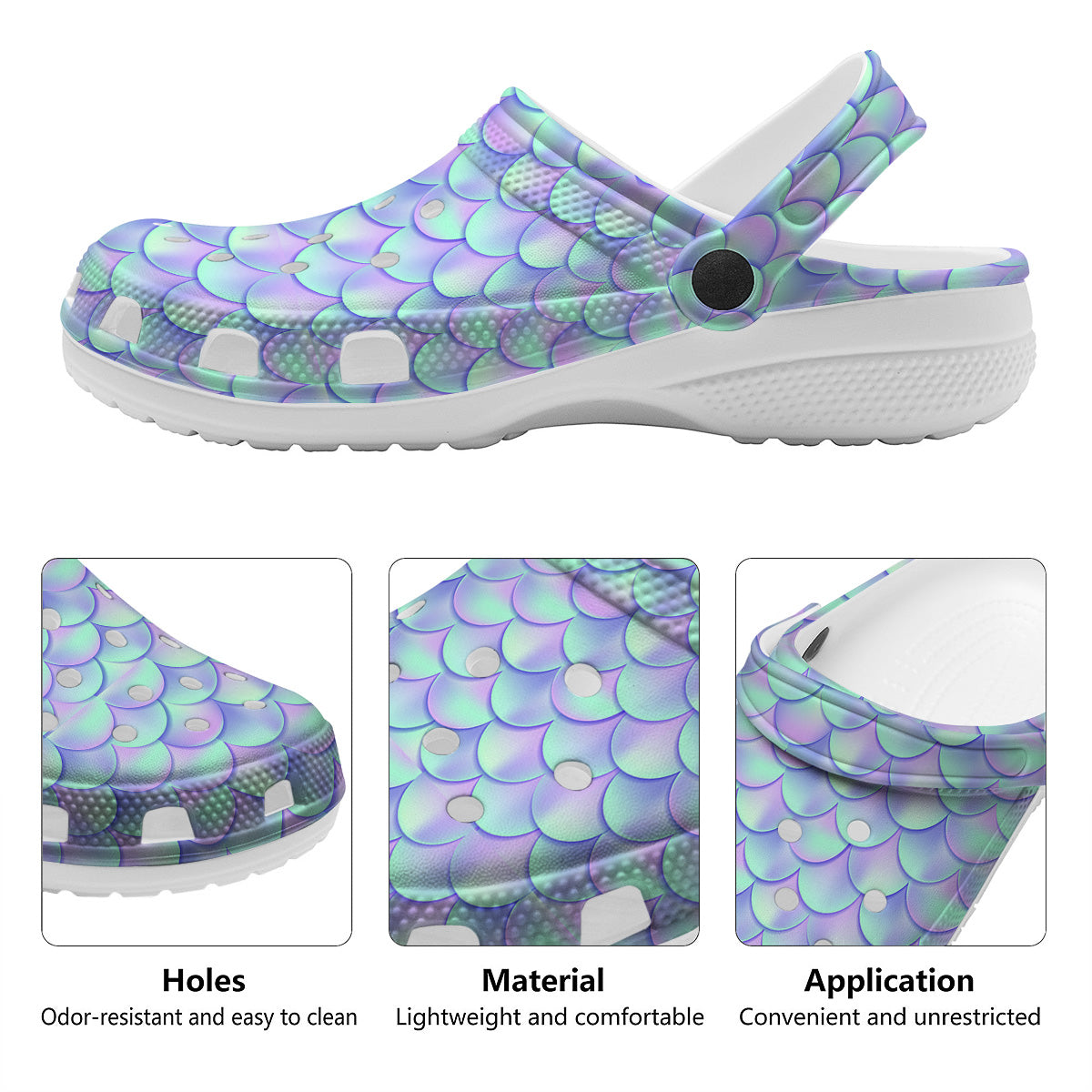 Holographic Mermaid Tail Print Pattern Clog-grizzshop