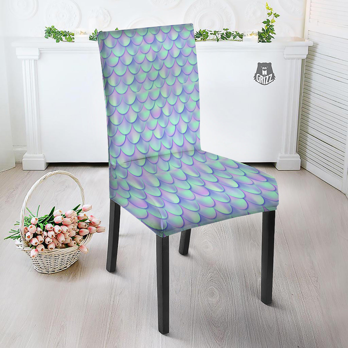 Holographic Mermaid Tail Print Pattern Dining Chair Slipcover-grizzshop