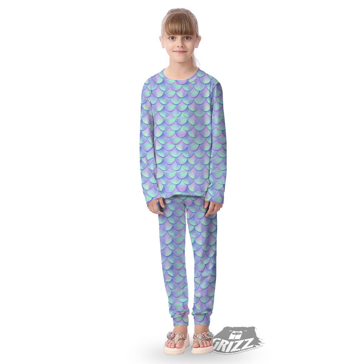 Holographic Mermaid Tail Print Pattern Kid's Pajamas-grizzshop