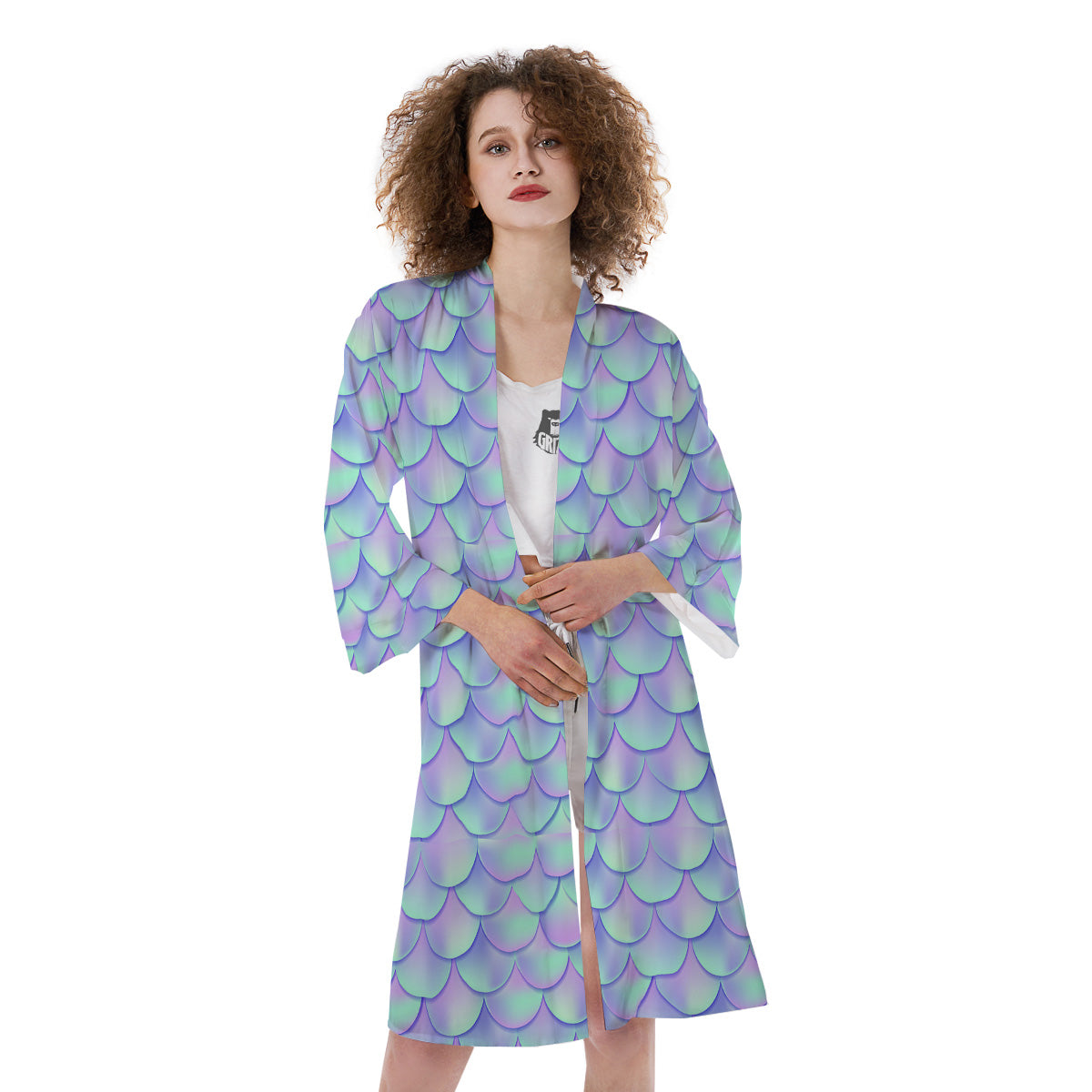 Holographic Mermaid Tail Print Pattern Kimono-grizzshop