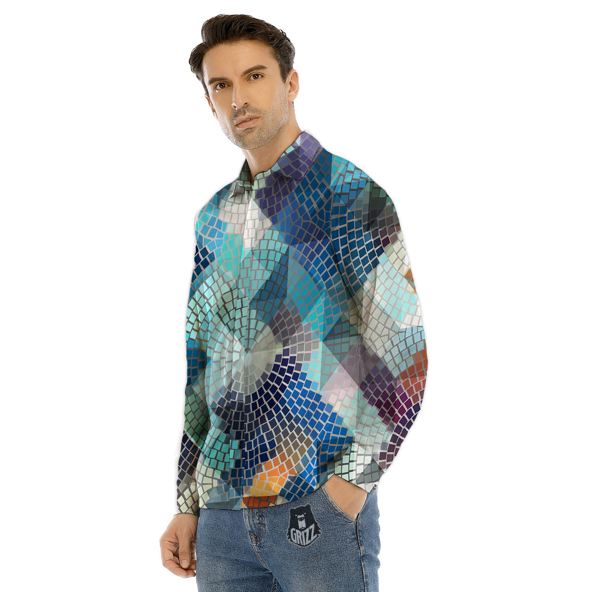Holographic Mermaid Tail Print Pattern Men's Dress Shirts-grizzshop
