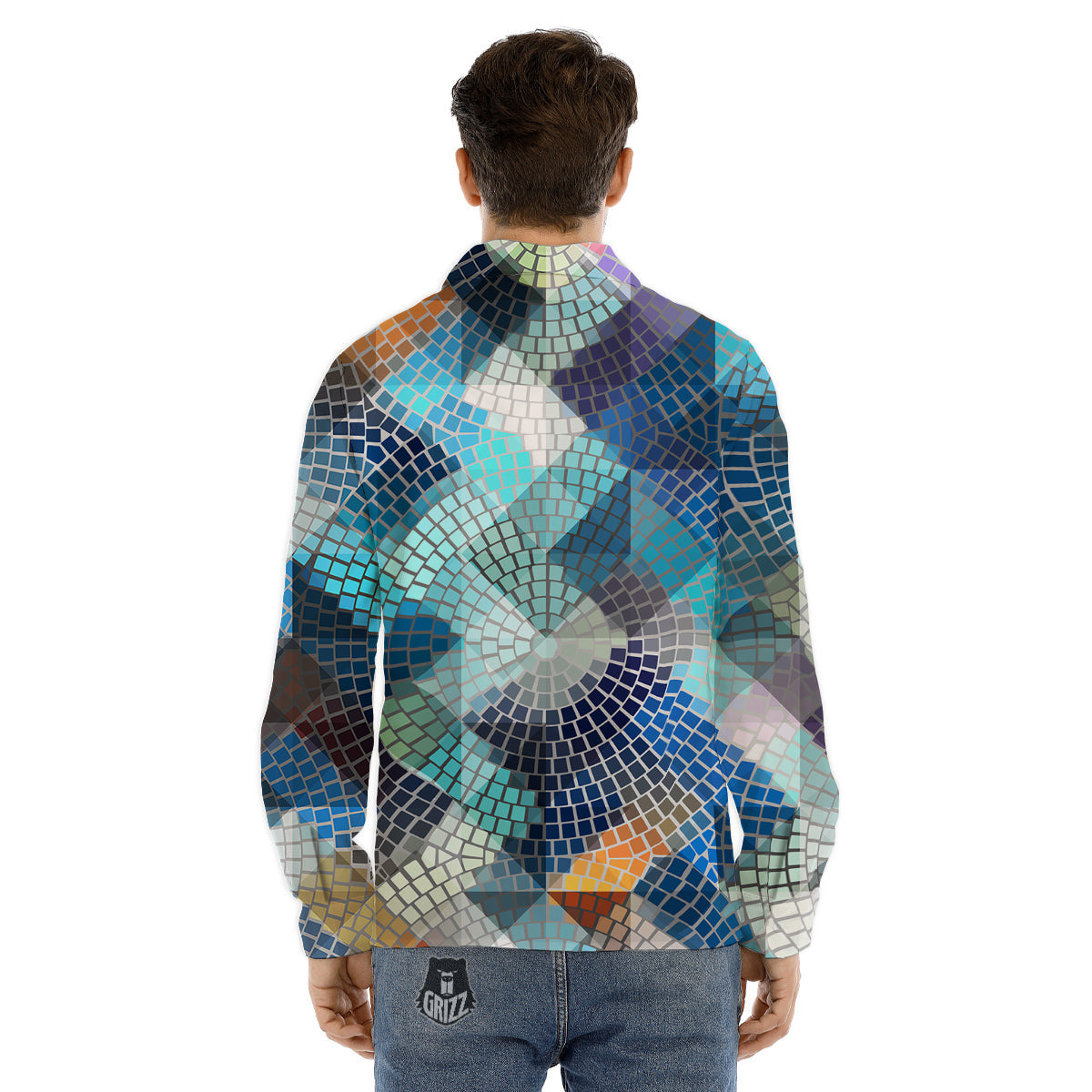 Holographic Mermaid Tail Print Pattern Men's Dress Shirts-grizzshop
