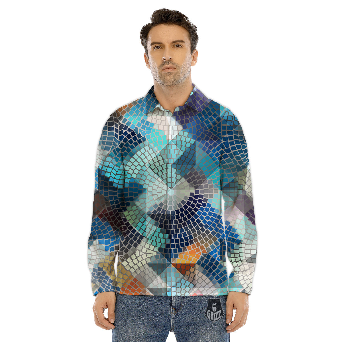 Holographic Mermaid Tail Print Pattern Men's Dress Shirts-grizzshop
