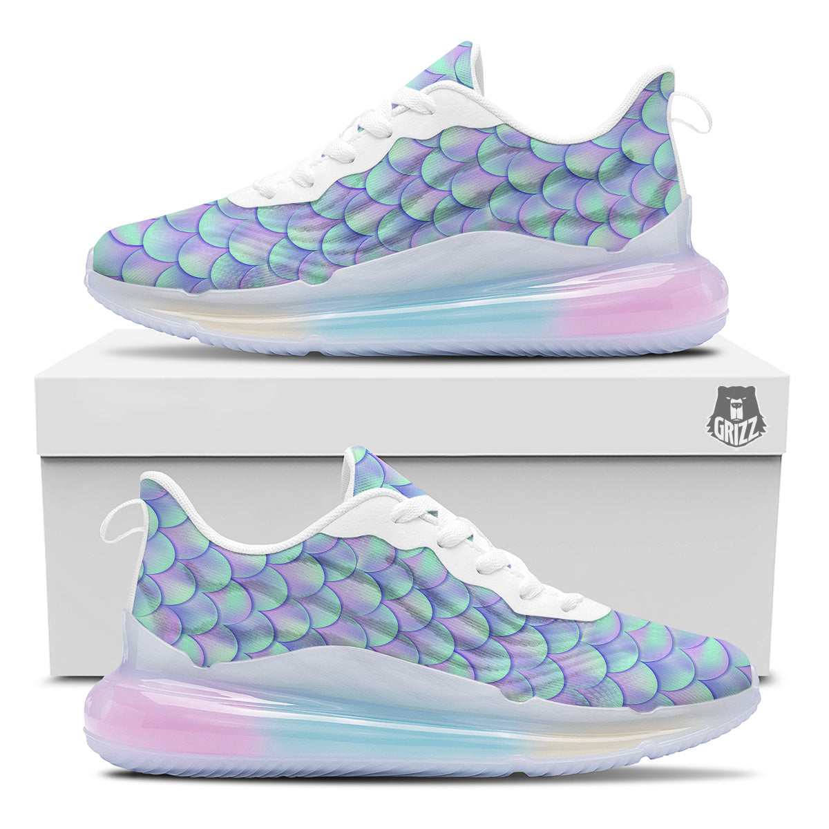 Holographic Mermaid Tail Print Pattern Running Sneakers-grizzshop