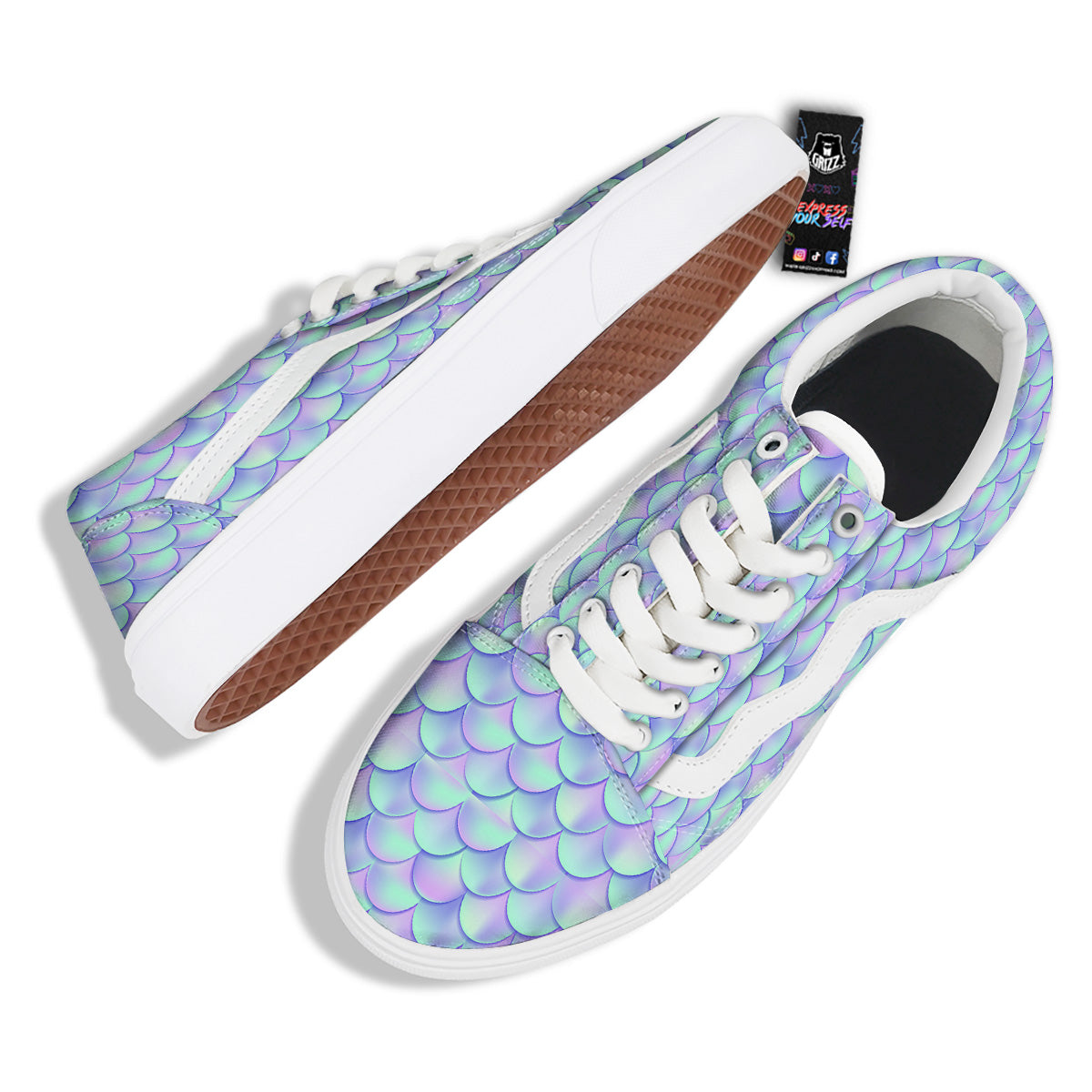 Holographic Mermaid Tail Print Pattern Skate Shoes-grizzshop