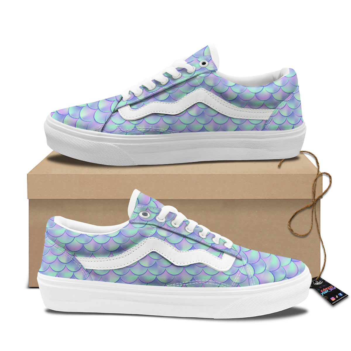 Holographic Mermaid Tail Print Pattern Skate Shoes-grizzshop