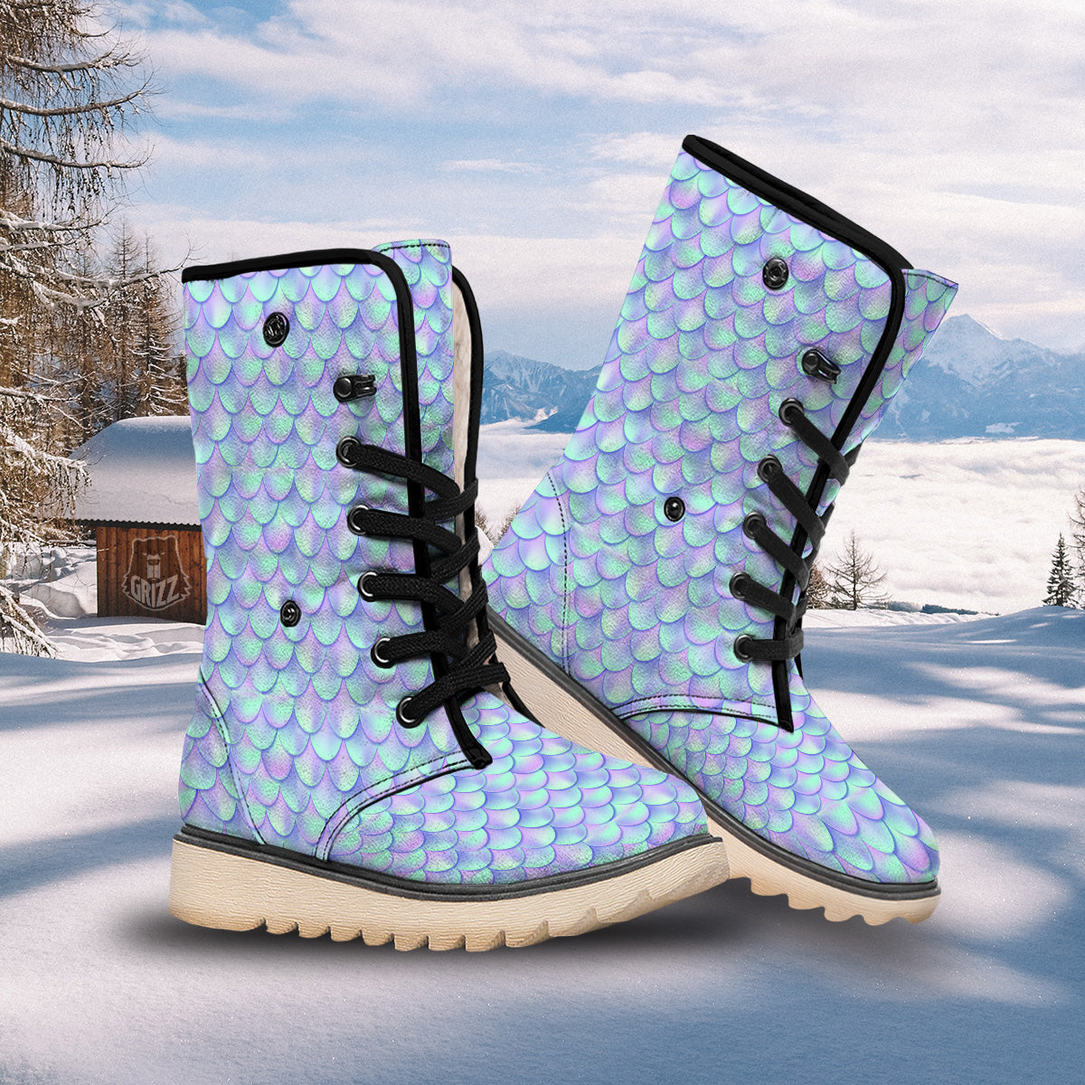 Holographic Mermaid Tail Print Pattern Snow Boots-grizzshop
